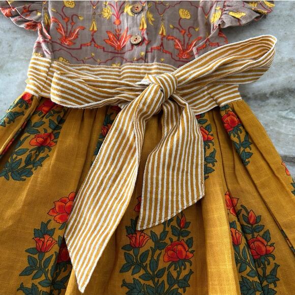 NWT Yo Baby India Hand-Block Print Dress 2T, Boho Floral Ruffle Sleeve - Picture 7 of 10